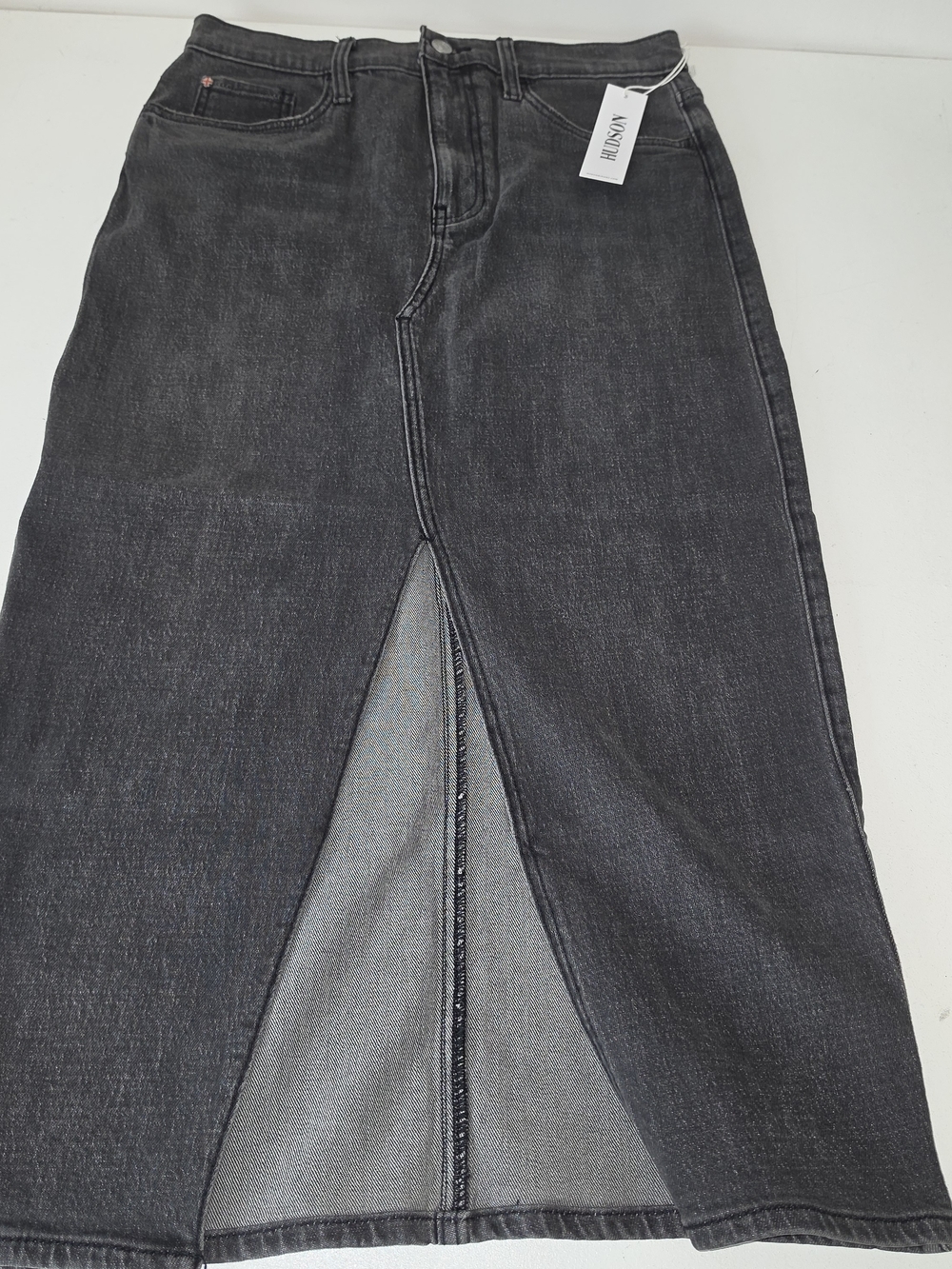 Hudson Jeans Womens Black Denim Midi Skirt with Front Slit